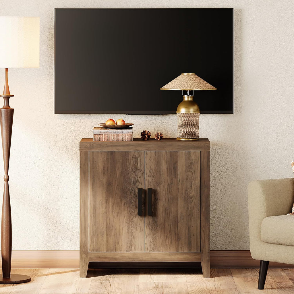WAMPAT Farmhouse TV Stand with Storage Cabinet for TVs up to 50 Inch, Rustic Entertainment Center with Doors & Shelves, Media Console Table for Living Room, Bedroom, or Office, Brown