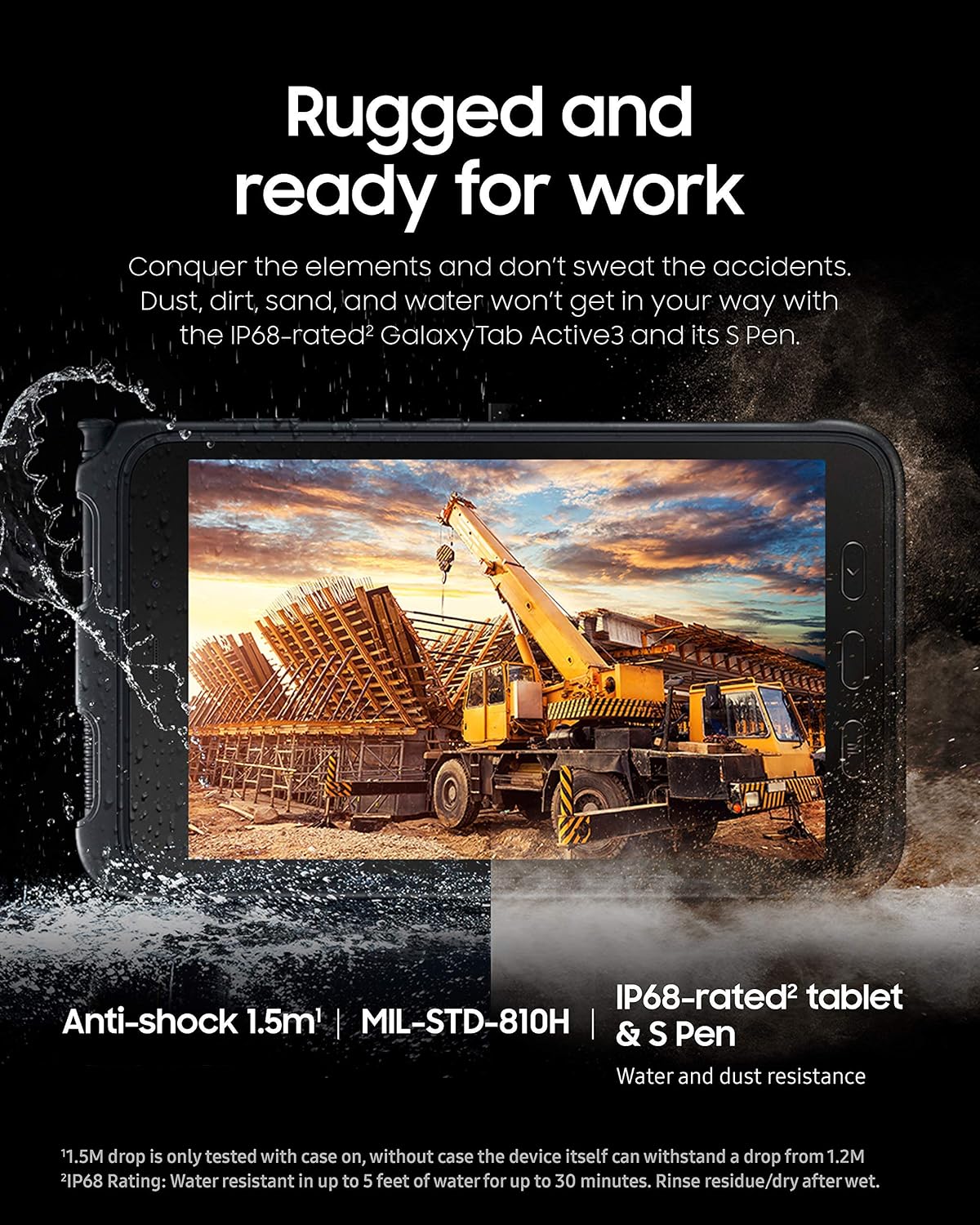 SAMSUNG Galaxy Tab Active3 Enterprise Edition 8' Rugged Multi Purpose Tablet |64GB & WiFi | Biometric Security (SM-T570NZKAN20), Black (Renewed)
