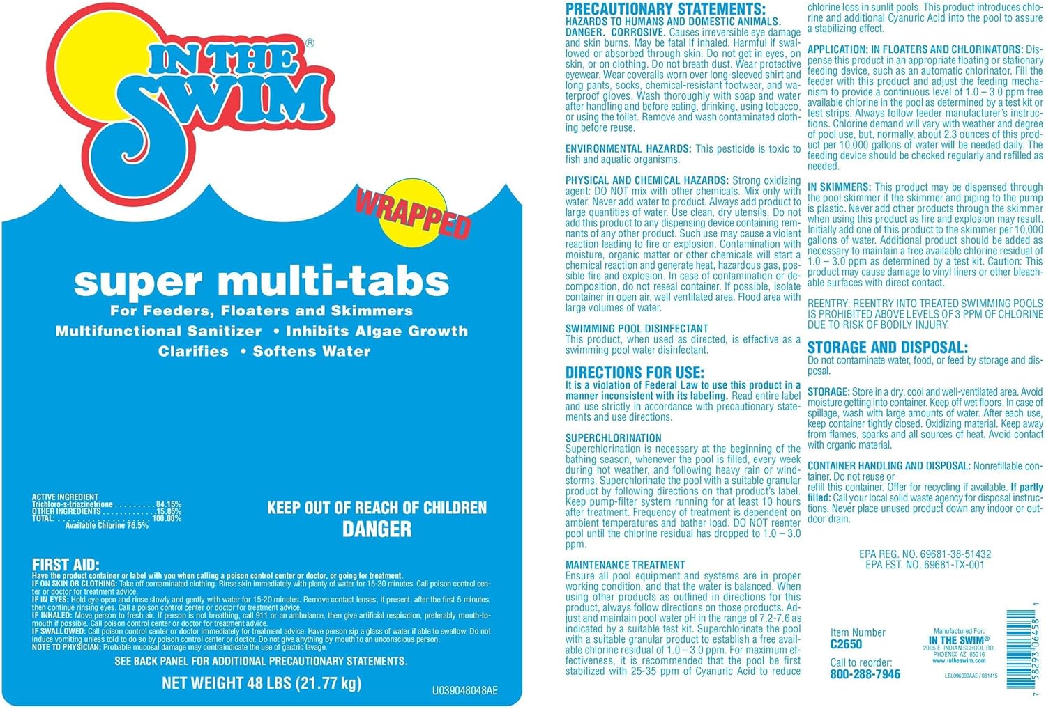 In The Swim 3 inch 5-in-1 Super Multi-Tabs – Swimming Pool Sanitizer – Chlorine - Algaecide - Stabilizer - Clarifier - 9 Pounds