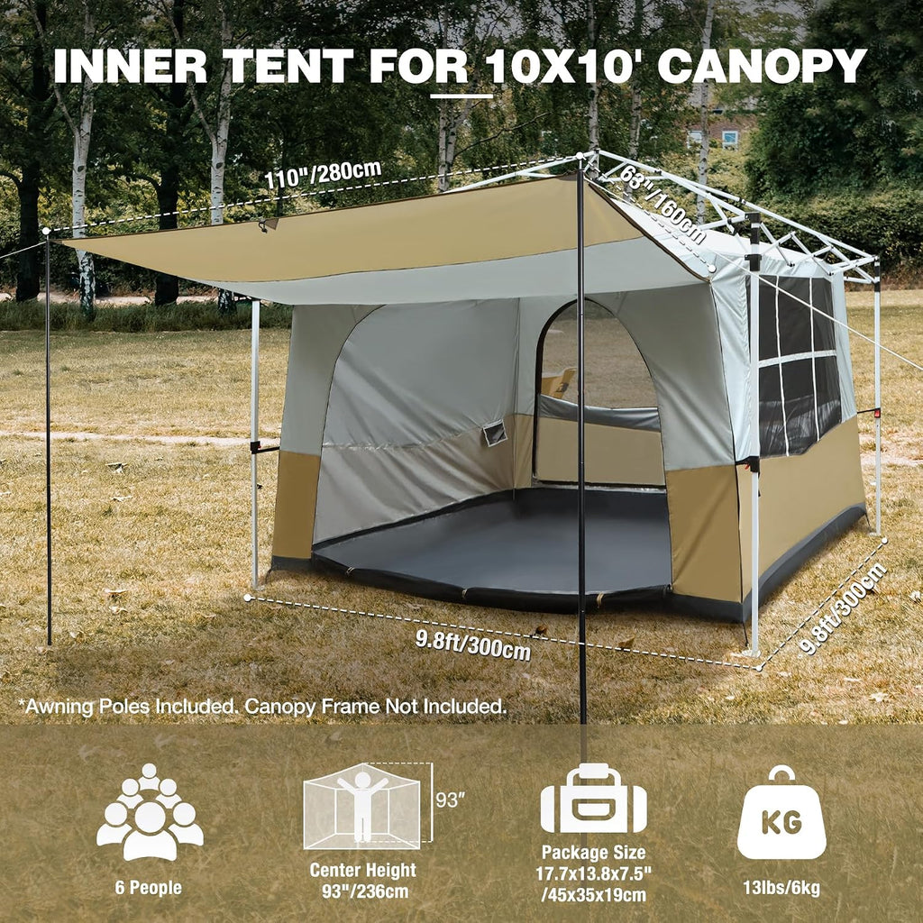 REDCAMP Canopy Camping Tent for Pop Up Canopy Tent, Inner Tent Converts Straight Leg 10'x10' or 10'x20' Canopy into Camping Tent, Fits 4-6 Person(Frame/Shelter NOT Included)