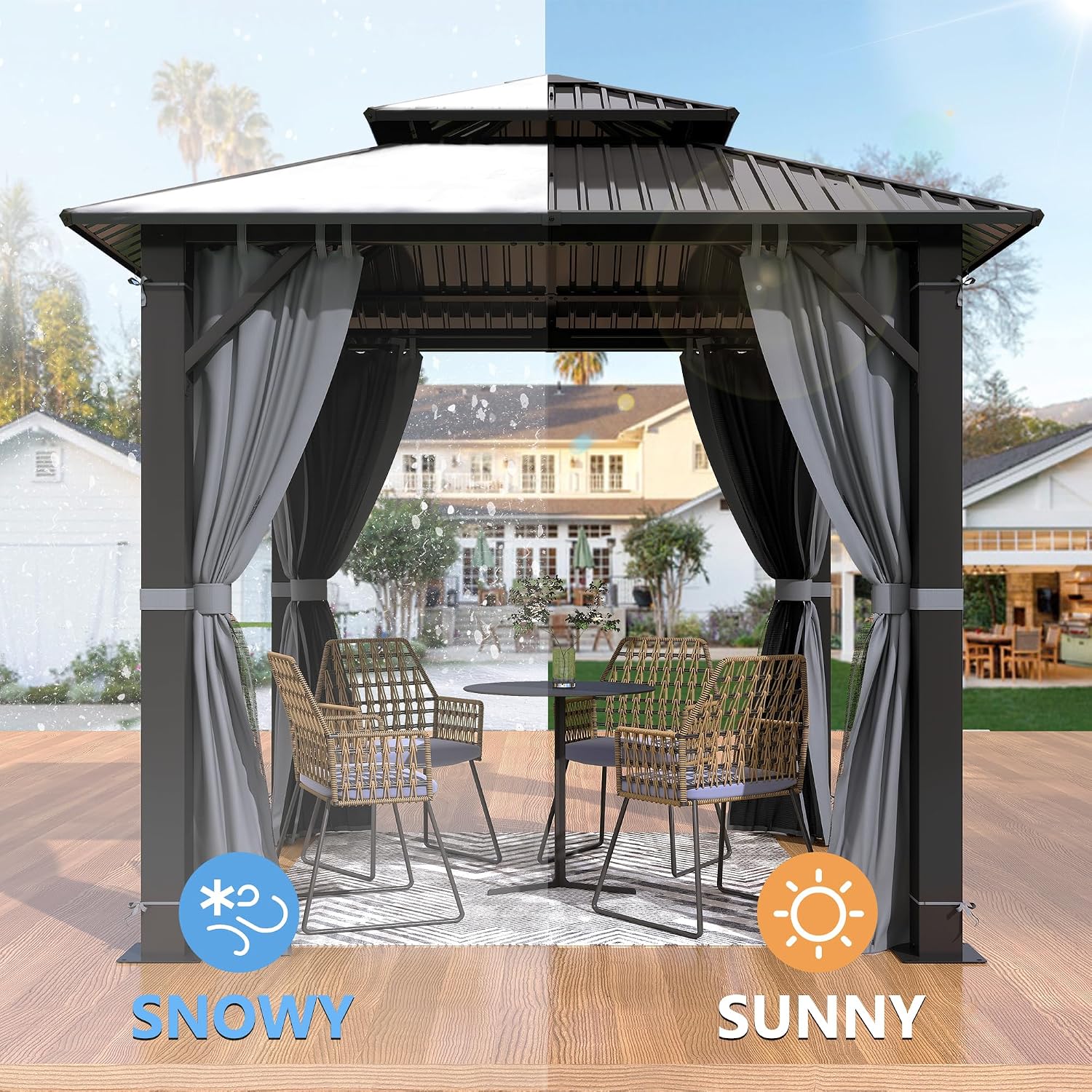 8.5'x8.5' Hardtop Gazebo, Heavy Duty Double Roof Galvanized Aluminum gazebos with Netting & Curtain, Outdoor Patio Gazebo for Patio, Backyard, Deck, Lawn (8.5x8.5 FT)