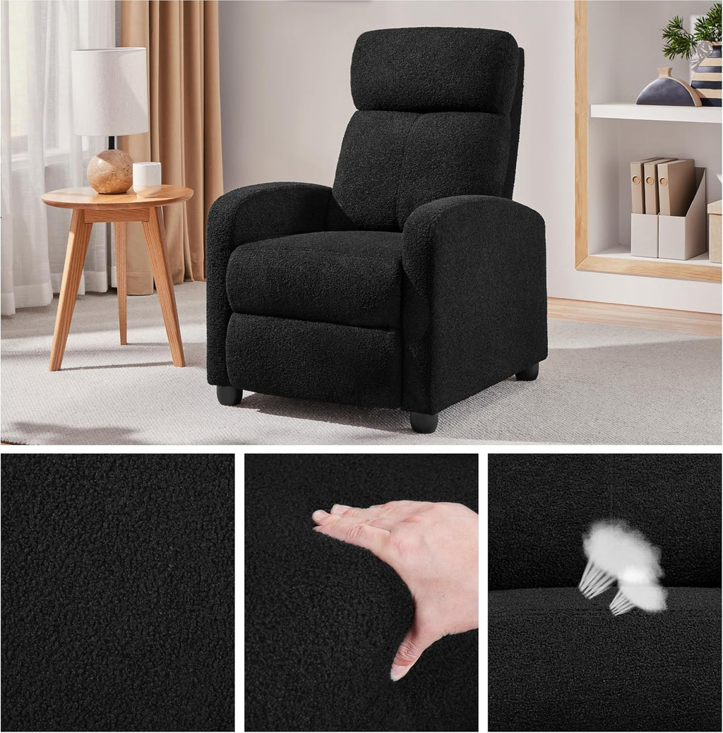 Yaheetech 2-Seat Boucle Pushback Recliner Chair Living Room Chair with Thick Seat Cushion and Backrest Reclining Chair for Living Room Black
