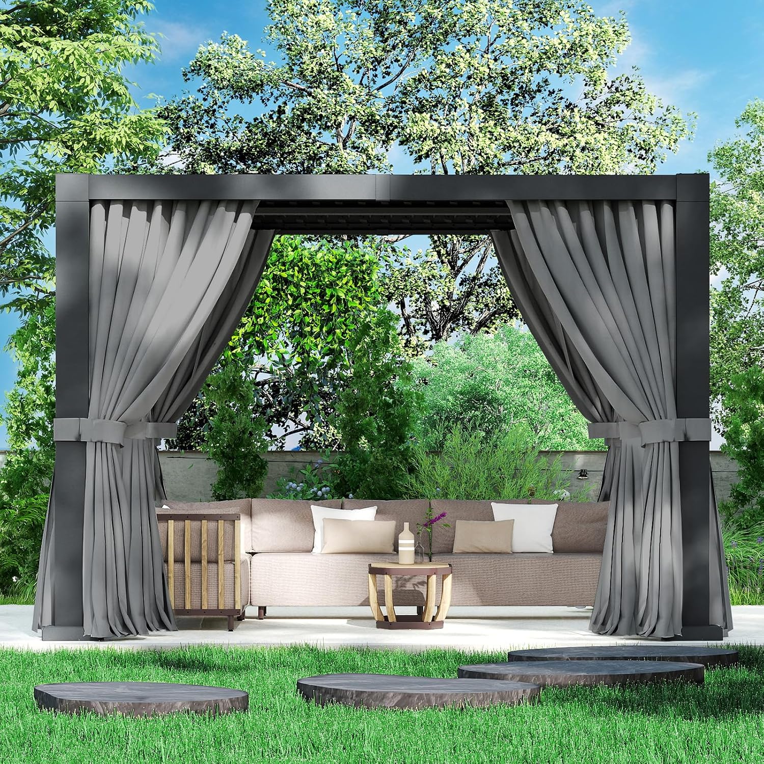 10×10FT Louvered Pergola, Adjustable Aluminum Gazebo with Ventilated Roof, Outdoor Shade Shelter for Patio, Garden, and Backyard