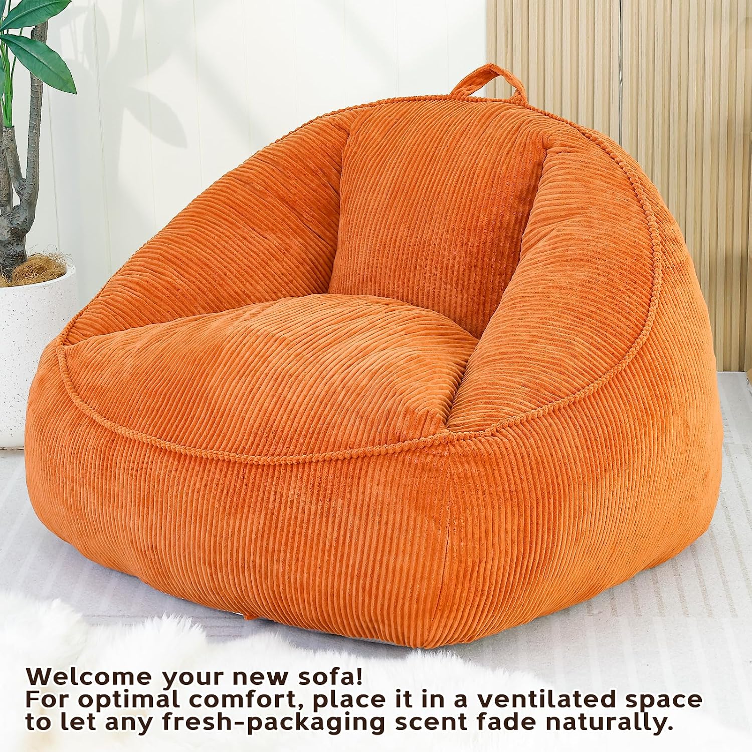Bean Bag Chair, Cozy Fluffy Beanbag Chairs with Filler for Teens and Kids, Floor Lazy Sofa for Living Room Gaming & Reading (M-Burnt Orange)