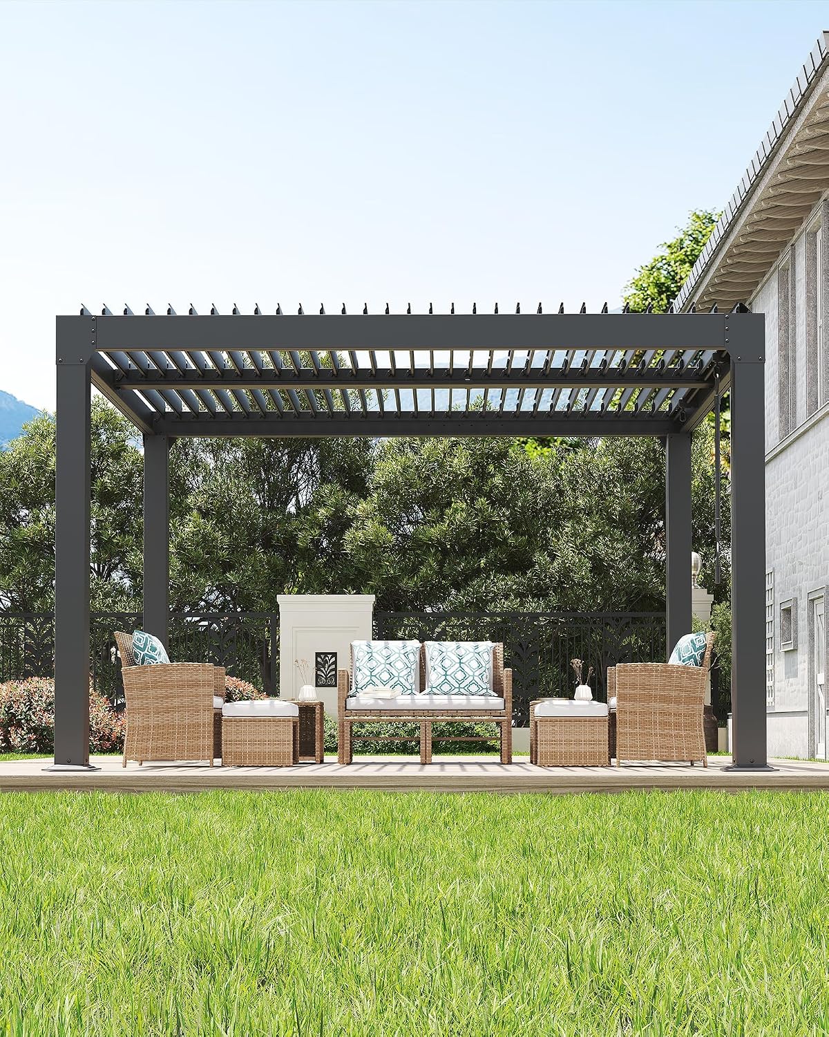 Louvered Pergola 10Ft x 10Ft - Adjustable Aluminum Hardtop Gazebo with Integrated Drainage, Waterproof Outdoor Patio Cover for Deck, Backyard