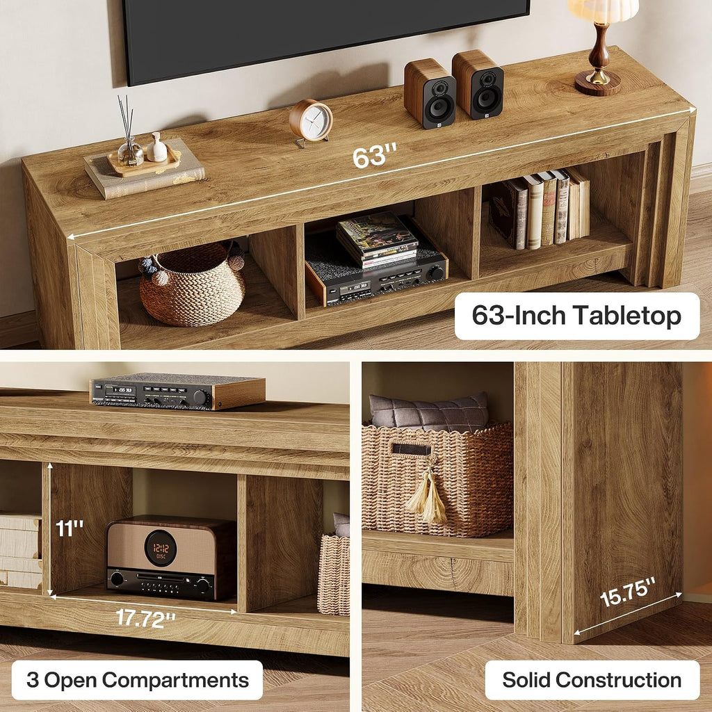 Tribesigns 63' TV Stand for TVs Up to 75 Inches, Farmhouse Entertainment Center with Open Storage, Media Console for Living Room, Oak