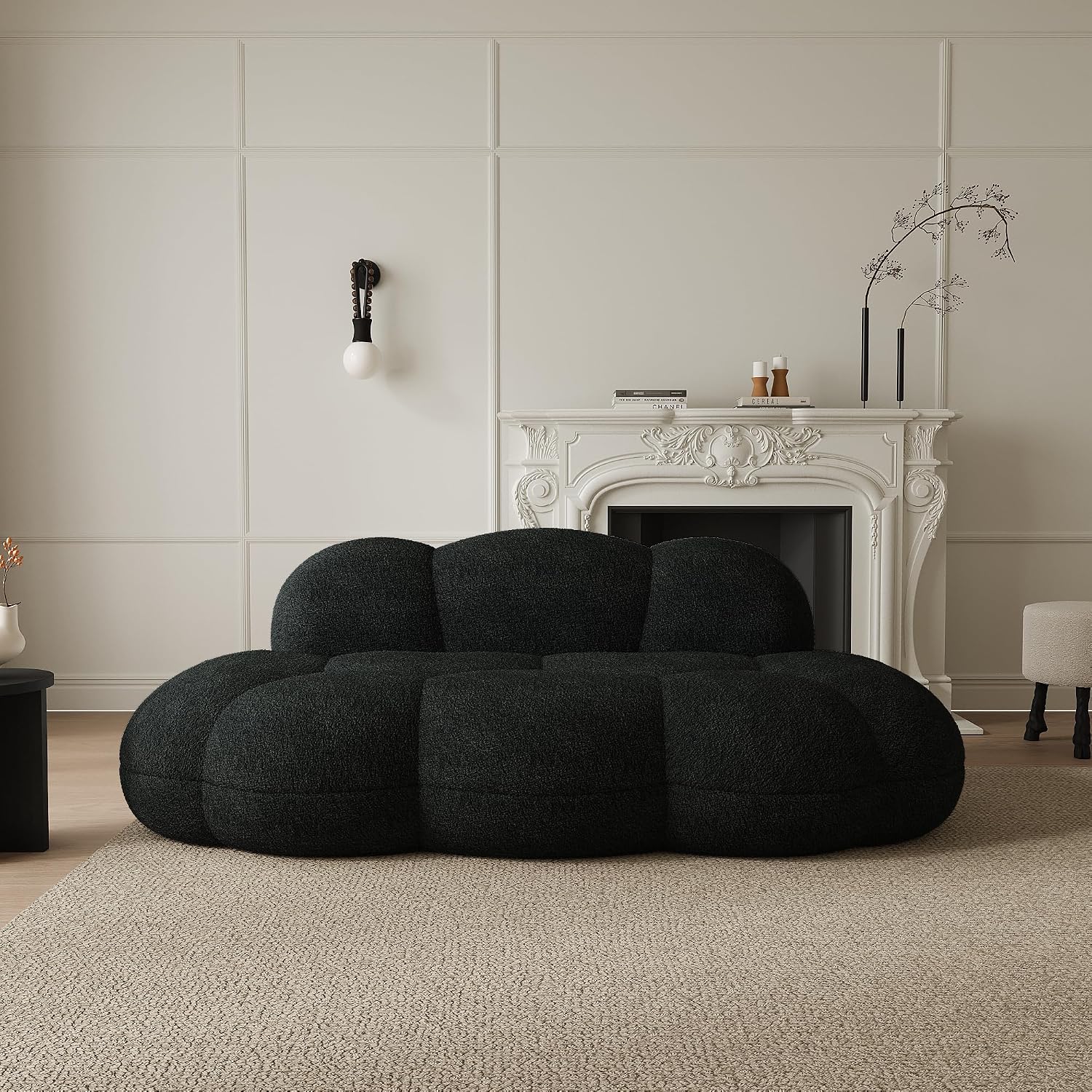 JACH Boneless Cloud Couches for Living Room Apartment, Modern Comfy Upholstered Sofa, Modern Leisure Sofa, Upholstered Couch for Bedroom, Small Space (Black, No Assembly Required)