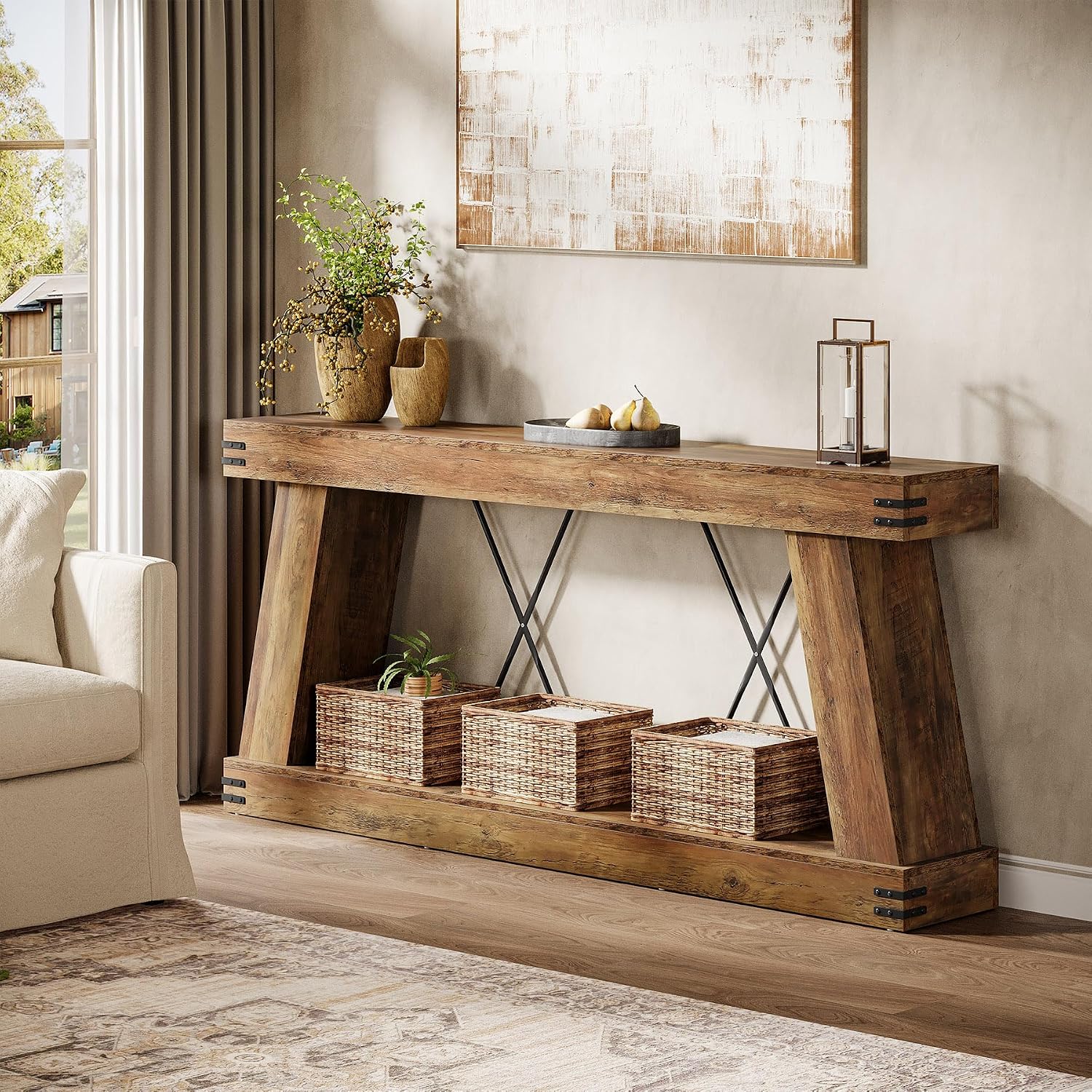 Tribesigns 70.9' Farmhouse Console Table, Long Sofa Table Behind Couch with Storage, Narrow Wooden Console Station, Industrial Rustic Entryway Furniture for Hallway, Entry, Living Room, Brown