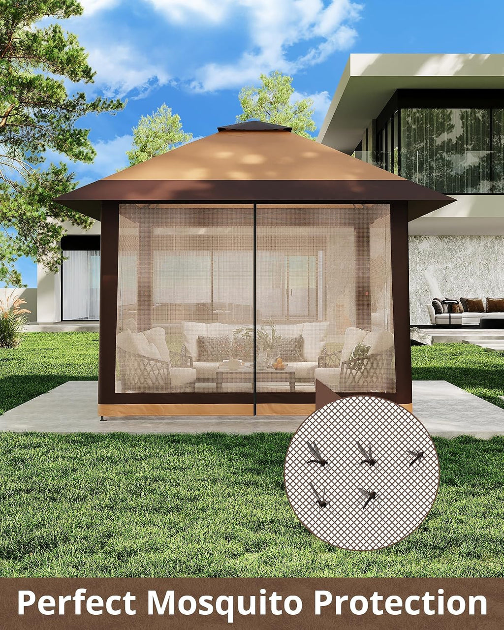 13'x13' Pop Up Gazebo, Heavy Duty Instant Canopy Gazebo with Mosquito Net & Double Roof, 3 Level Adjustable Height Canopy Tent, UV-Resistant Outdoor Party Tent for Backyard, Garden, Lawn