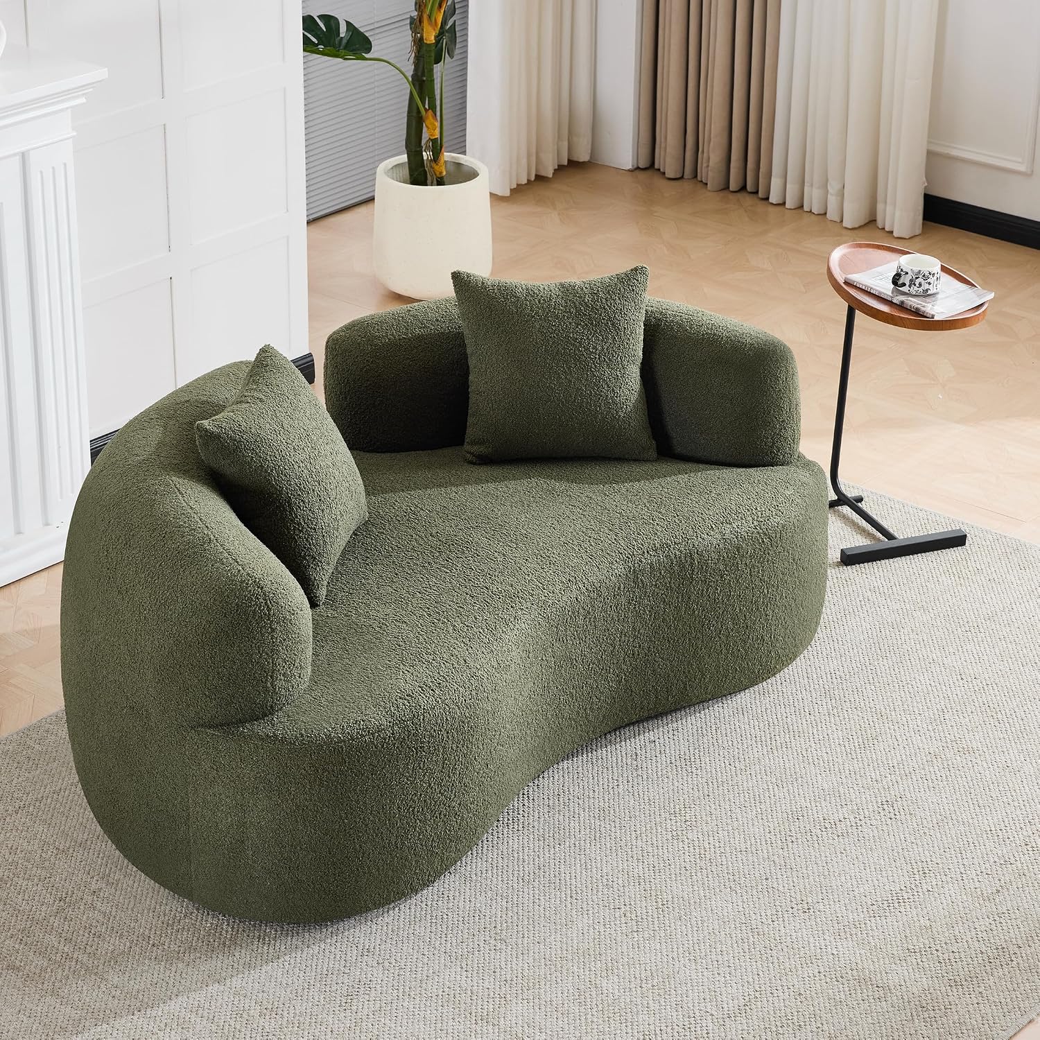 67'Curved Loveseat Sofa for Living Room, Deep Seat Love Seat Couch with 2 Throw Pillows, Modern Loveseat Adopt Teddy Fabric, Suitable Small Spaces The Cloud Loveseat, No Assembly Needed, Green