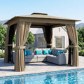 Outsunny 10' x 10' Outdoor Patio Gazebo, Heavy Duty Gazebo Canopy Shelter with Double Roof, Curtains, Netting, Steel Frame, UPF30+ Protection, Ceiling Hook for Lawn, Backyard, Deck, Khaki