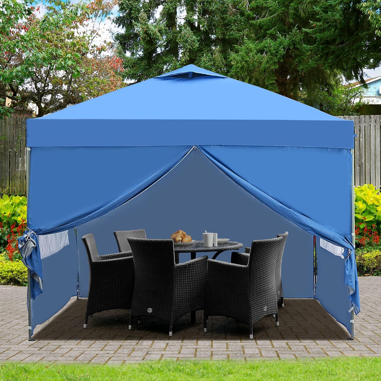 GDY 10x10ft Pop Up Canopy Tent with Sidewalls, Beach Tent, Easy Set up Gazebo for Events, Parties, Camping, Blue.