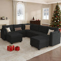 Modular Sectional Sofa Couches, Large Convertible Modular Couches with Storage, 8-Seater Sectional Sofa for Living Room, U Shaped Sectional Couch Sleeper Sofa with Chaise (Black, 8 Seats)
