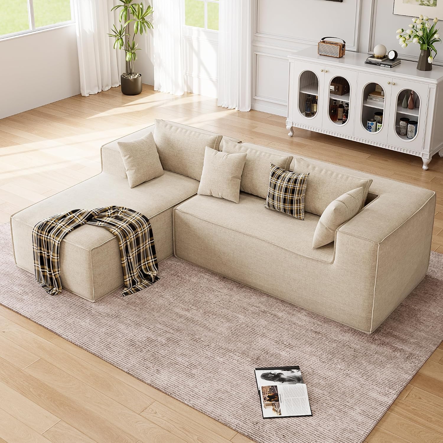 GarveeHome Modular Sectional Couches for Living Room, Cloud Sectional Couch with Deep Seat, 106.7 in Modular L-Shape Sofa with Chaise, Upholstered Couches for Bedroom, Chenille Beige