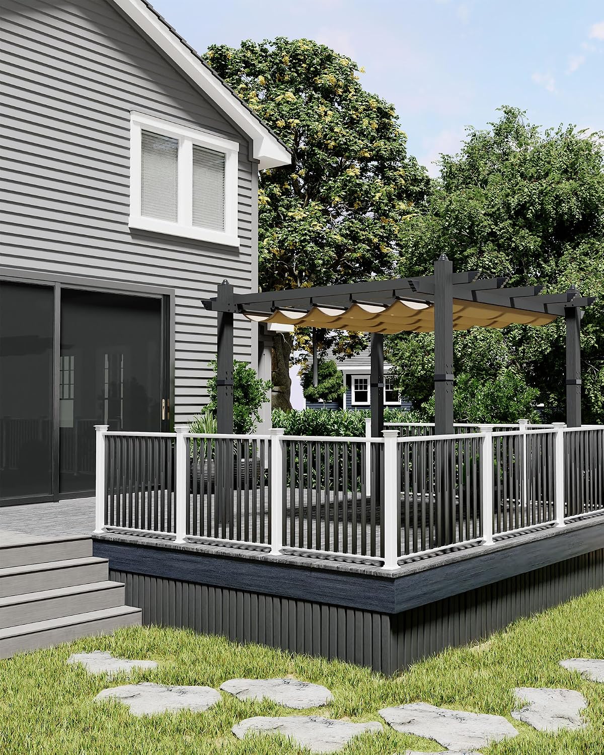 Garvee 10x10 ft Outdoor Pergola Metal Gazebo with Retractable Canopy for Patio Backyard Deck Porch Grape Trellis(Khaki)