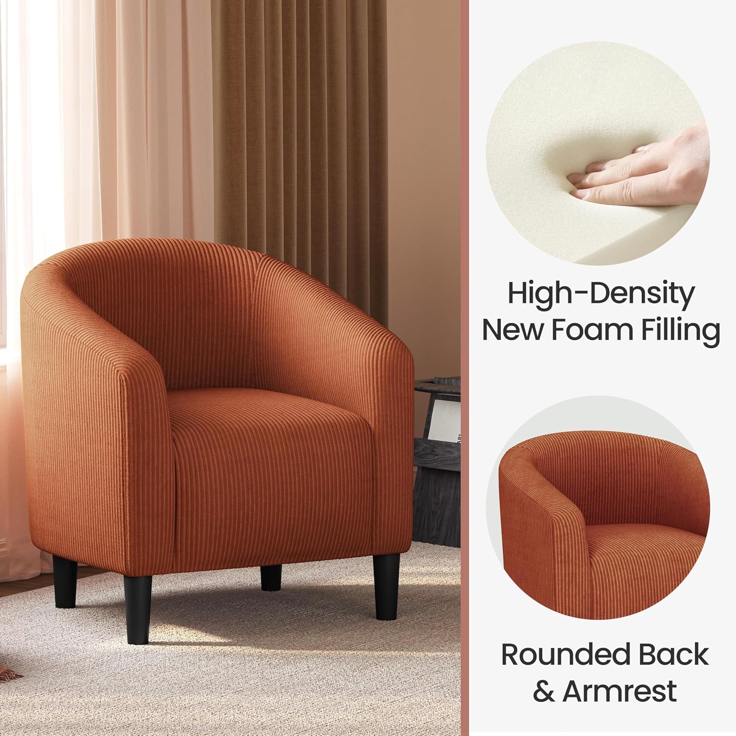 Yaheetech Accent Barrel Chair, Corduroy Fabric Club Chair, Furry Sherpa Elegant Armchair with Cozy Soft Padded, Suitable for Living Room Bedroom Reception Room Office, Brick Red