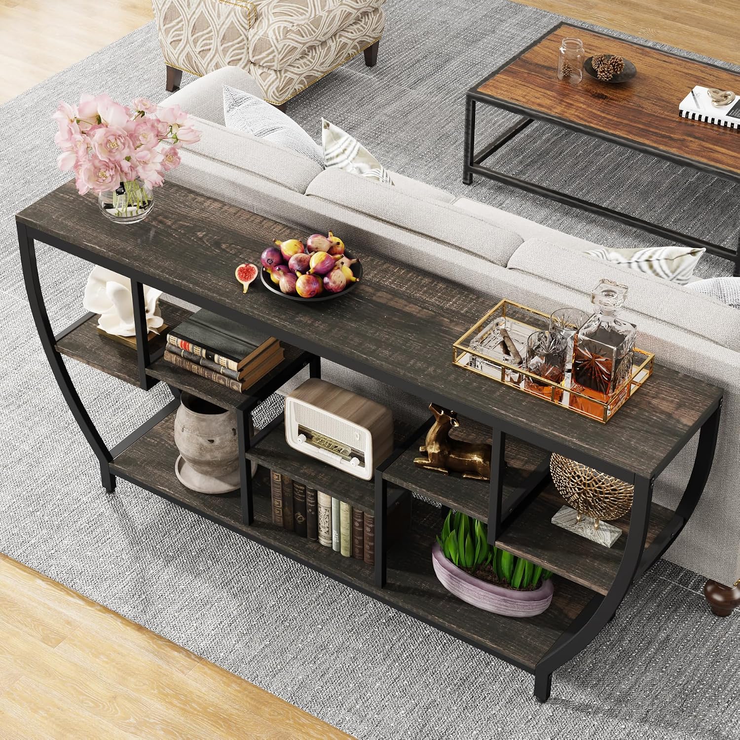 Tribesigns 70.9 Inch Long Sofa Table with Shelves, Rustic Console Table with Storage, Industrial Entryway Table TV Stand, Behind Couch Table Accent Tables for Living Room, Hallway, Foyer, Dark Grey