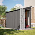 YOPTO 4×8 FT Lean to Metal Shed,Outdoor Heavy-Duty Storage Shed with Floor Base,All Weather Waterproof Garden Tool House W/Lockable Door&2 Air Vents,Reversible Door Design,for Backyard,Patio,Lawn,Gray