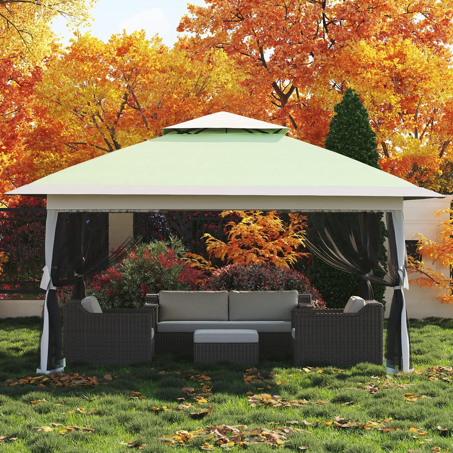 12x12 Canopy Tent, Pop Up Gazebo with Mosquito Netting, Outdoor Gazebo with 4 Sandbags & Wheeled Bag, pop up Canopy for Backyard & Patio Furniture, Patio, Deck