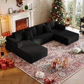 CHORRO134.6''Sectional Boneless Couch for Livingroom,Modular Corduroy Cloud Couch, U-Shaped Sofa with Chaise and Pillows,4-Deep Seat Sectional Sofa with 1 Ottoman,(Black,Left Chaise)