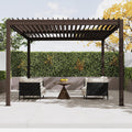Domi 10x12FT Outdoor Louvered Pergola with Adjustable Roof, Alloy Rainproof Pergola for Backyard, Garden and Lawn,Brown