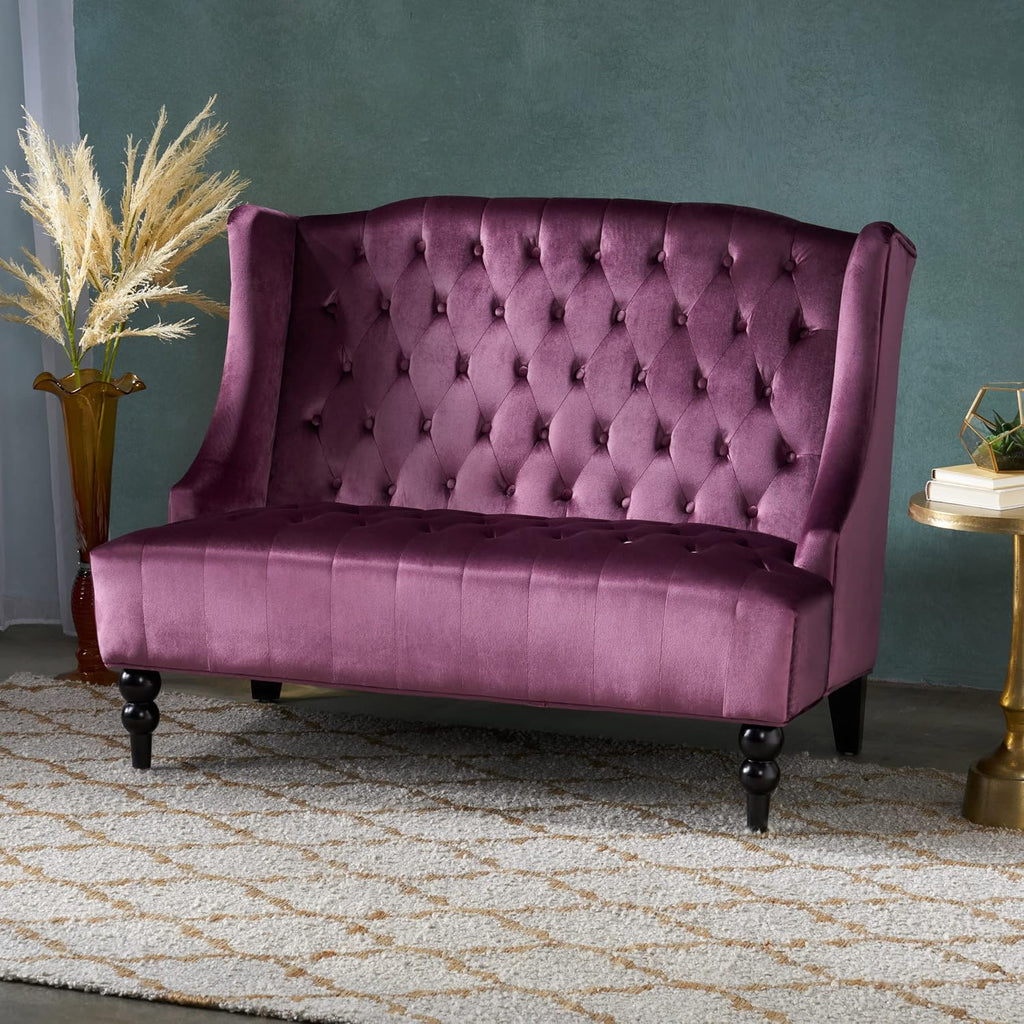 Modern Tufted Velvet Loveseat, 2 Seat Couch Sofas with High Back Thick Padded Cushioned Seats for Living Room, Victorian Style, Raisin