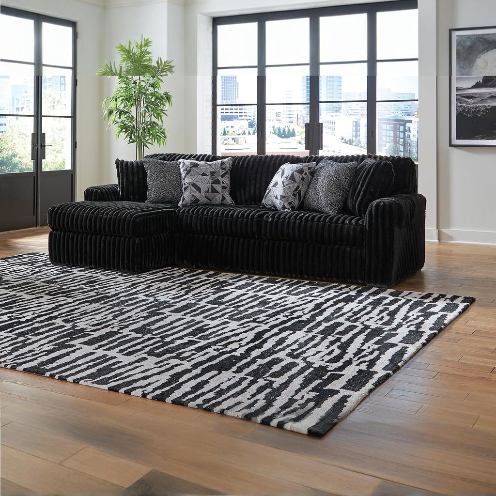 Signature Design by Ashley Midnight-Madness 2-Piece Sectional Sofa with Chaise, Faux Wood Finish Accent Legs, Fabric Upholstery, 120' W x 65' D x 40' H, Black
