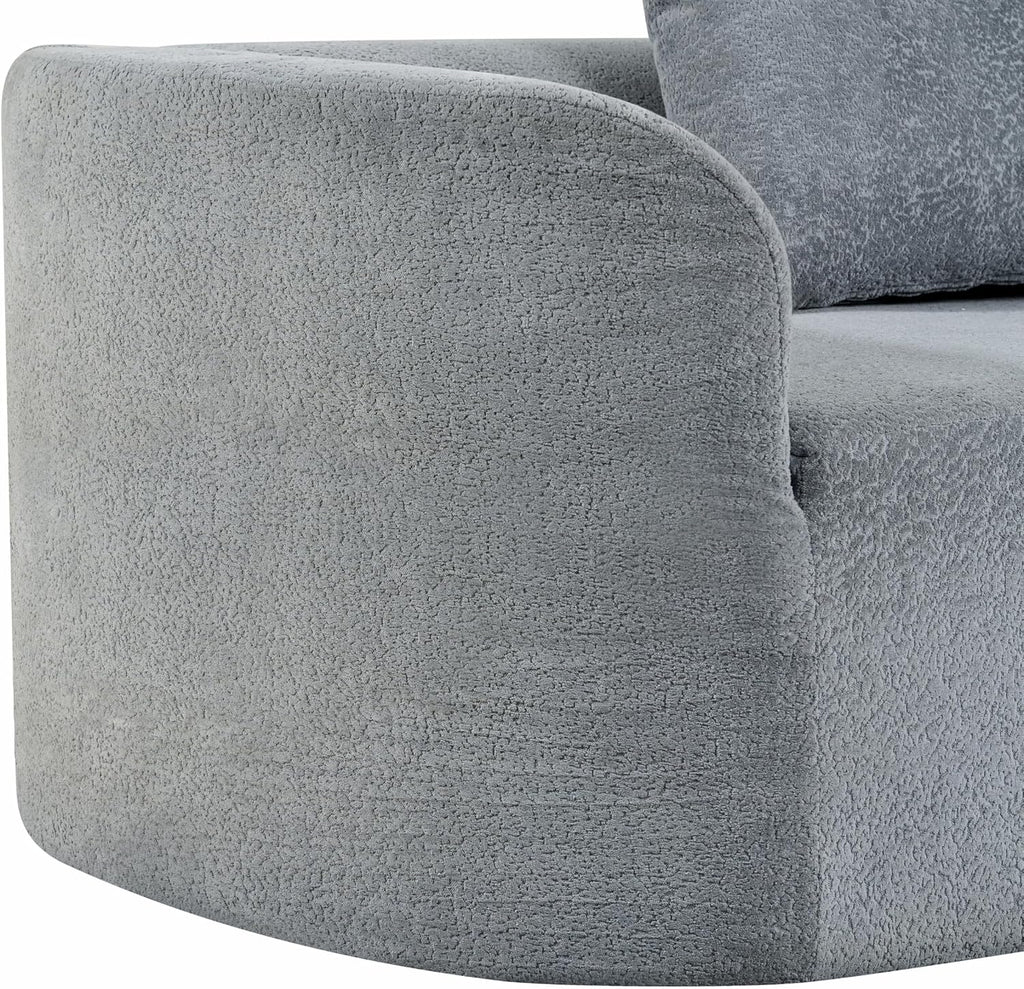 Merax 116' Curved Polyester Sectional Sofa, Modern Pearl Upholstery 3 Seat Cloud Couch with Chaise Lounge & 4 Pillows for Living Room, Light Gray