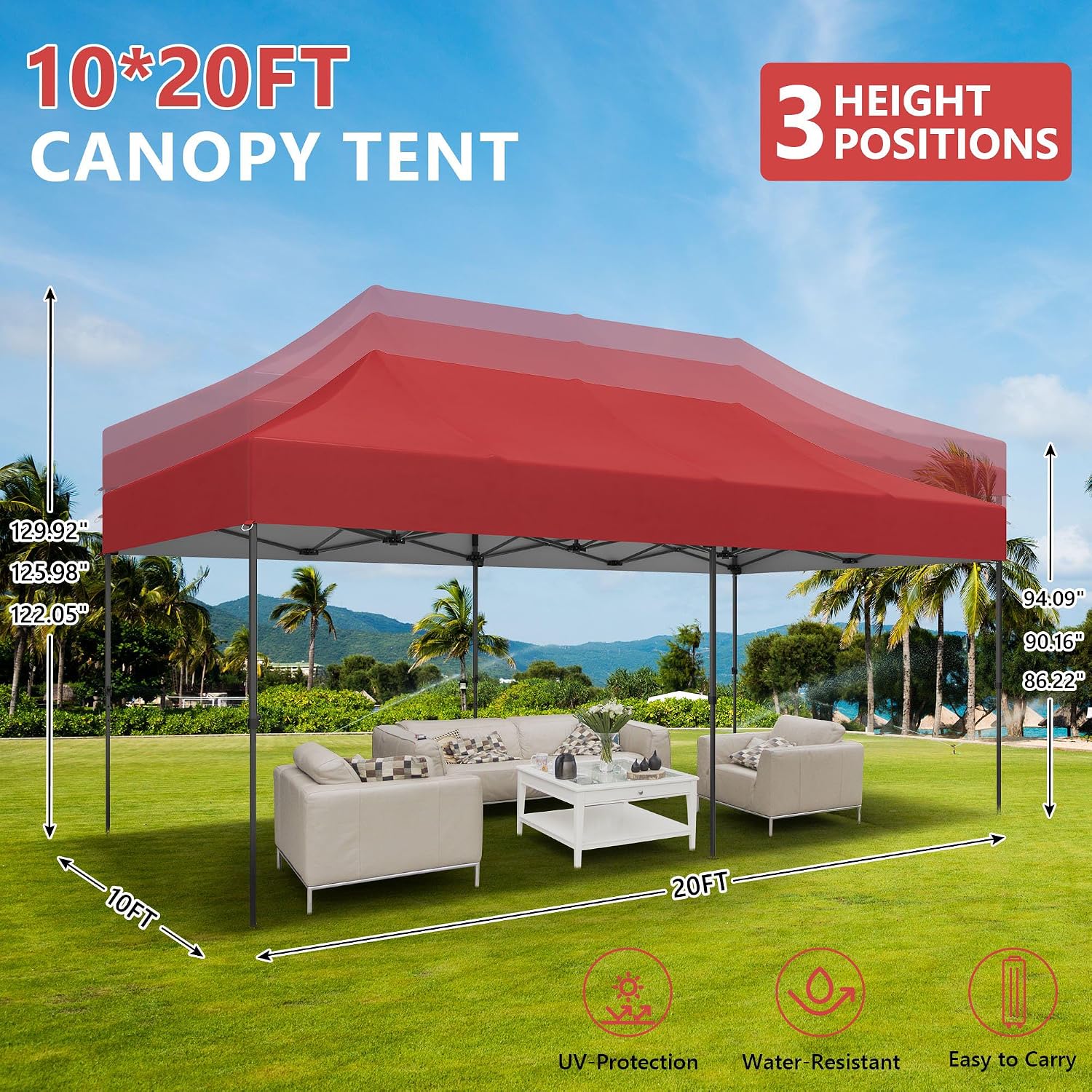 Outdoor Basic 10' x 20' Pop up Canopy Tent, Instant Heavy Duty Gazebo Tent Without Sidewalls/Wheeled Bag for Party Commercial Activity (Red, Without Sidewall)