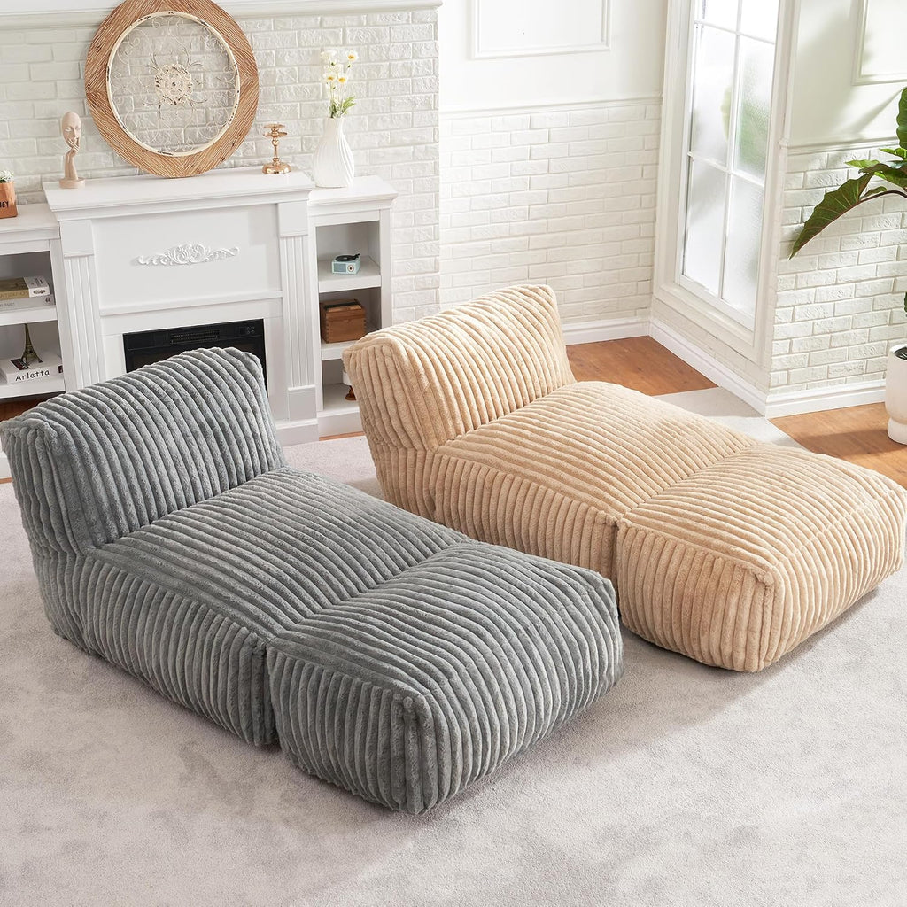 Hobestluk Big Bean Bag Lounger Chairs Large Beanbag Chair for Adults Bean Bag Sofa with Memory Foam Filled for Living Room, Bedroom or Balcony (Stripe Khaki)