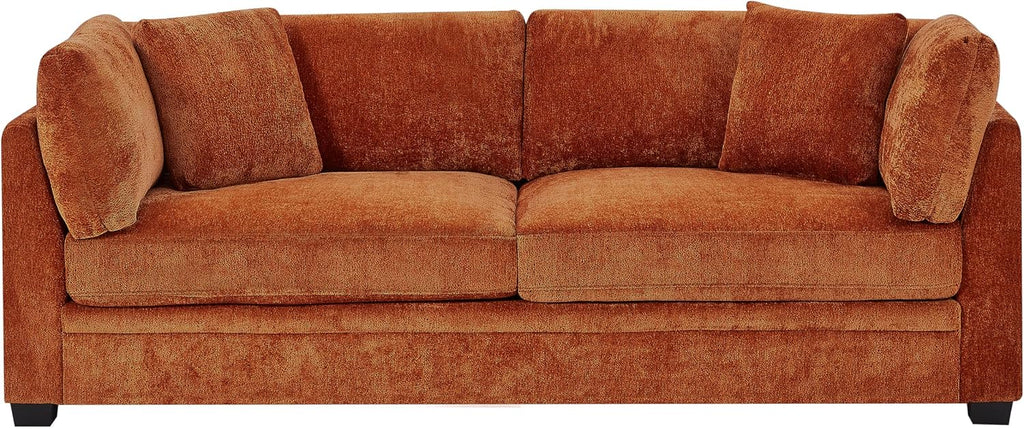 Christopher Knight Home Masie Chenille Upholstered 3 Seater Sofa Couch, Wooden Home Sofa Living Room, Comfy Cloud Couch for Bedroom, Home Office, Caramel Brown
