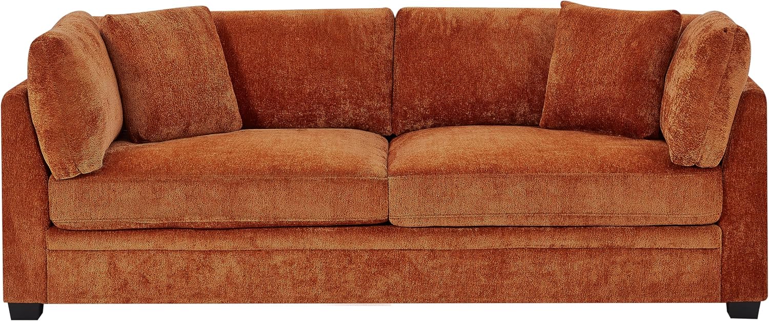 Christopher Knight Home Masie Chenille Upholstered 3 Seater Sofa Couch, Wooden Home Sofa Living Room, Comfy Cloud Couch for Bedroom, Home Office, Caramel Brown