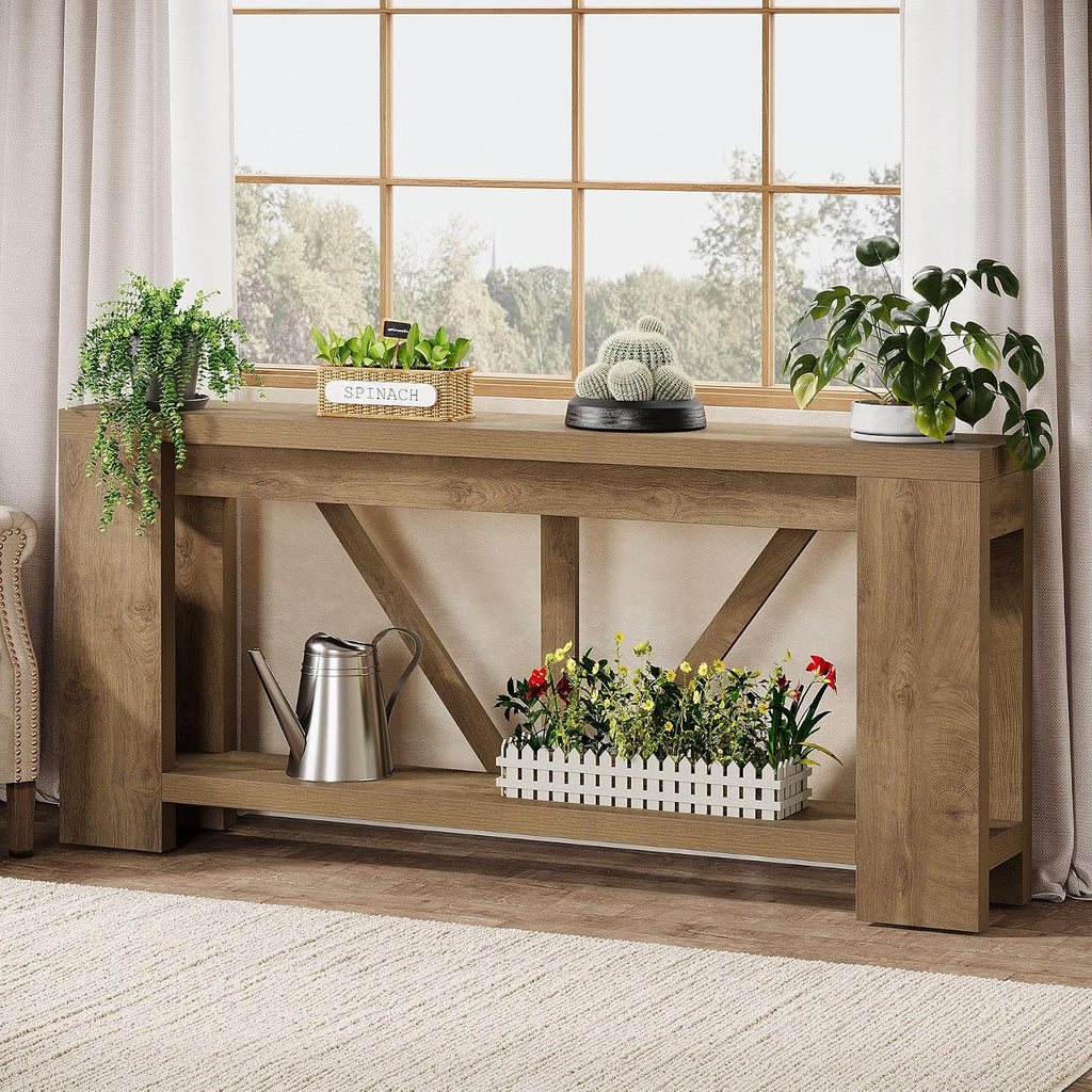 Tribesigns 70.9' Extra Long Entryway Table, Farmhouse Wood Console Tables with Storage Shelf, Modern Rustic Sofa Foyer Tables for Entryway, Behind Couch, Living Room, Entrance, Brown