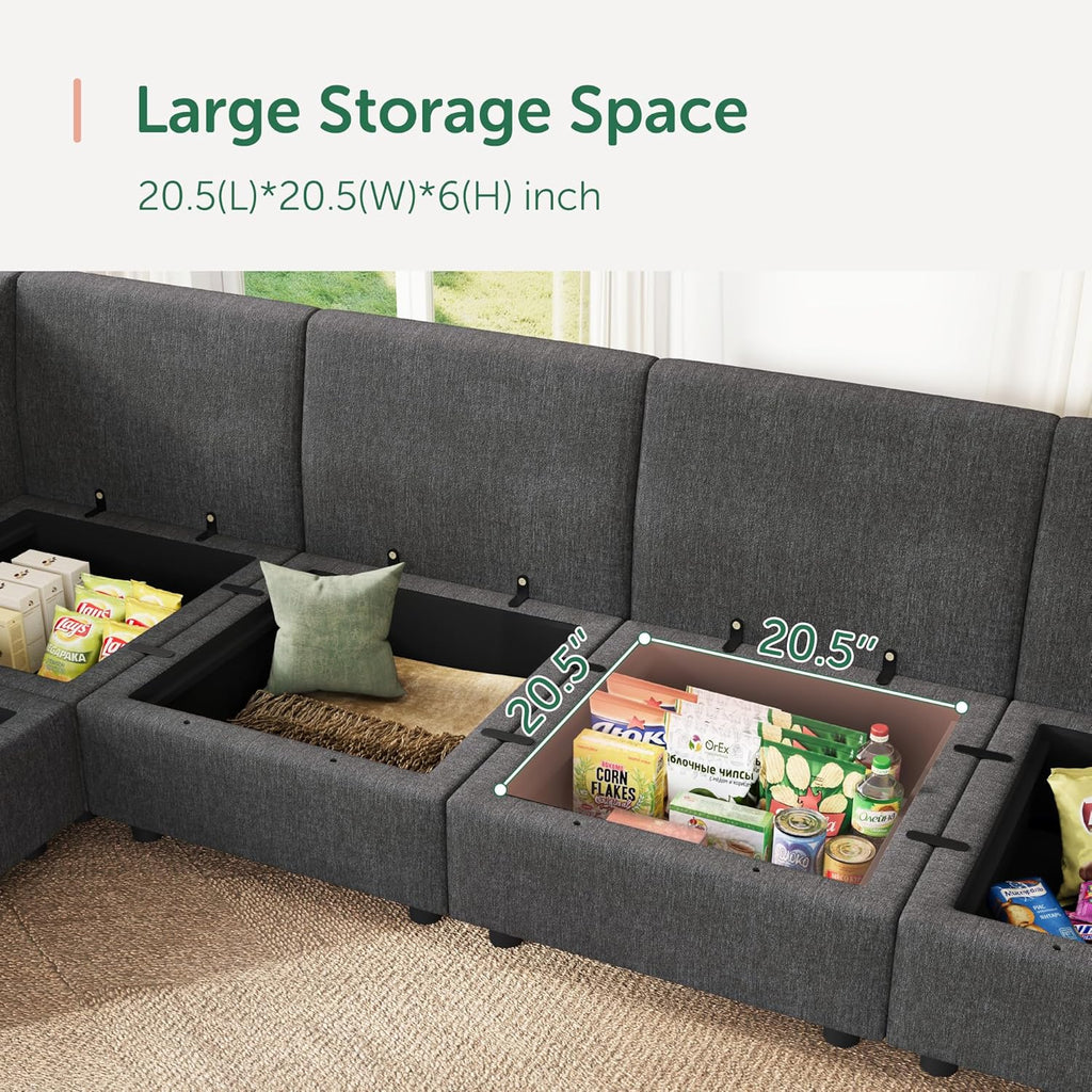 HONBAY Modular Sectional Sofa L Shaped Sectional Couch with Storage, Convertible Couches for Living Room - Snowflake Velvet Grey