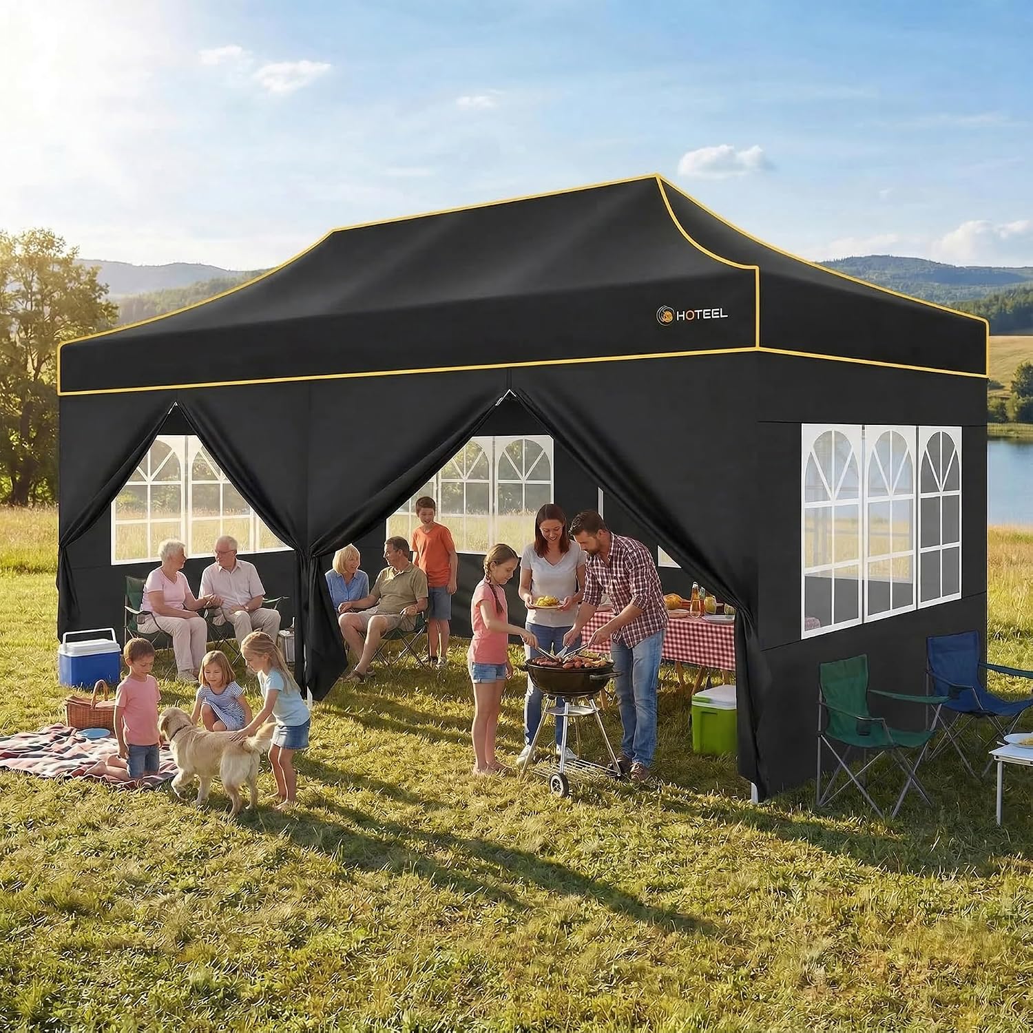 Hoteel 10x20 Pop Up Canopy Tent Heavy Duty with 6 Sidewalls, Waterproof Party Tent, Easy Set-up Commercial Instant Tents with Roller Bag & Sandbags, Hexagonal Leg (1-Year Warranty)