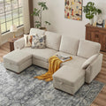 102' Convertible Sectional Sofa, 4-Seat U Shaped Couch with Storage Chaise Lounge, Modern Corduroy Fabric Sectional Couches for Living Room, Beige