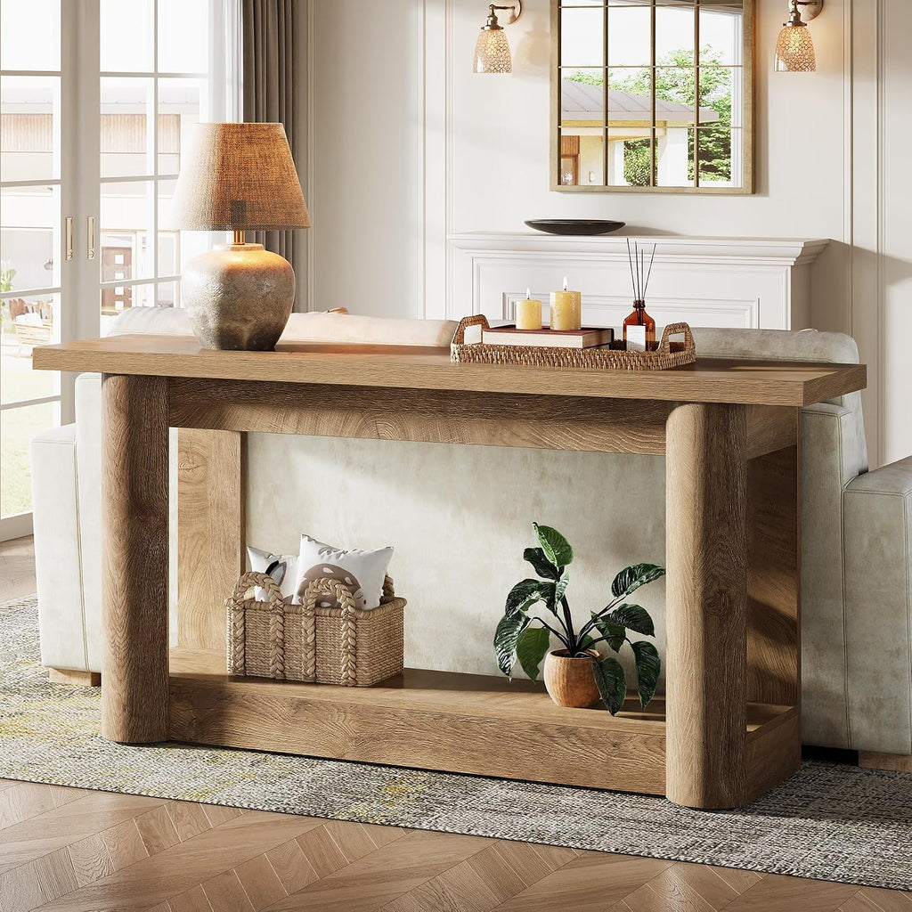 Tribesigns 63-Inch Farmhouse Console Table, 2-Tier Storage Sofa Table Behind The Couch, Narrow Long Entryway Furniture for Home Hallway, Entrance, Living Room, Brown