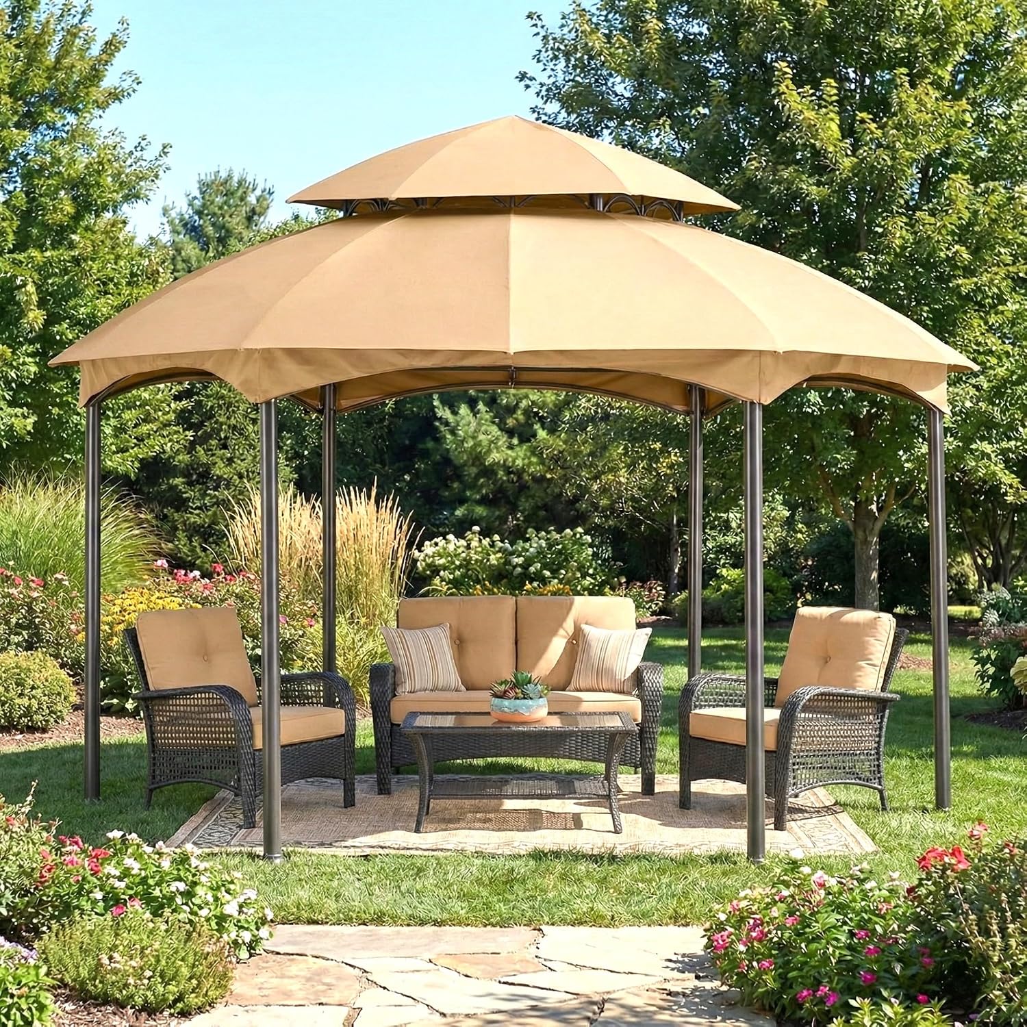 Garden Winds Reinforced Replacement Canopy Top Cover Compatible with The L-GZ793PST-E, A101011800 Heritage Dome Gazebo - Classic Sand, Riplock 350