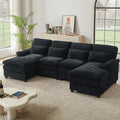 113' Oversized Cloud Couch, U Shape Sectional 4 Seat Sofa with Double Chaises, 2 Layer Cusions, Deep Seat Comfy Sofa, Upholstery Chenille Fabric for Living Room, Black