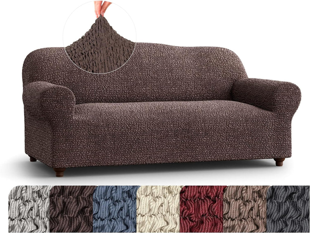 PAULATO BY GA.I.CO. Sofa Slipcover - Stretch Couch Cover - Stylish Cushion Sofa Cover - Soft Polyester Fabric Slipcover - 1-Piece Form Fit Washable Protector for Pet - Mille Righe Collection - Brown