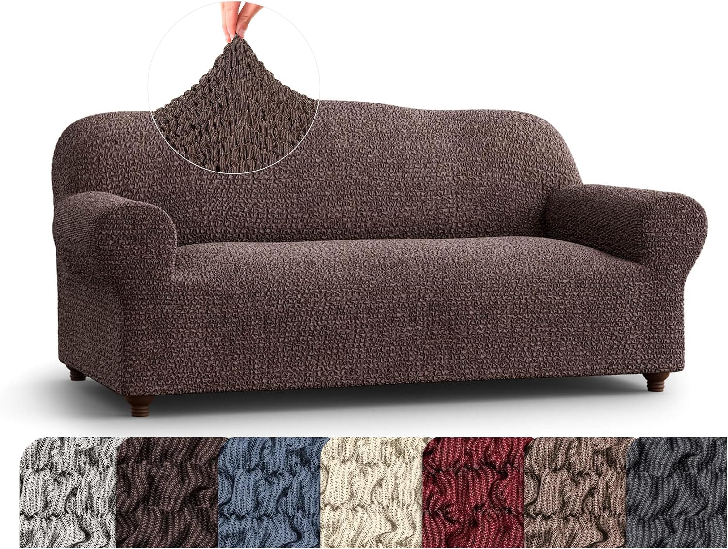 PAULATO BY GA.I.CO. Sofa Slipcover - Stretch Couch Cover - Stylish Cushion Sofa Cover - Soft Polyester Fabric Slipcover - 1-Piece Form Fit Washable Protector for Pet - Mille Righe Collection - Brown