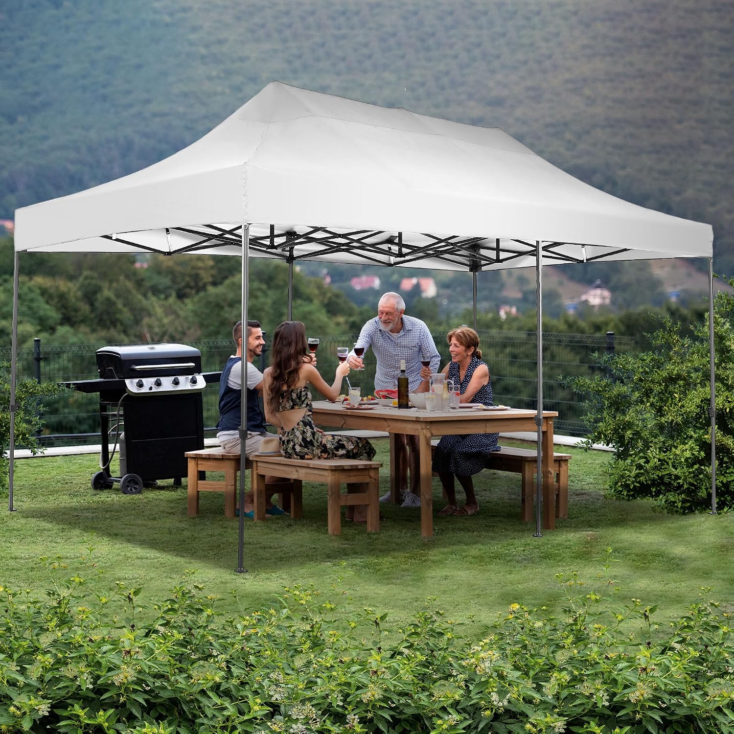 10x20 ft Pop up Canopy Tent, GDY Folding Heavy Duty Height Adjustable Shelter Gazebos with Wheeled Bag, White.