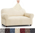 PAULATO BY GA.I.CO. Loveseat Slipcover - Stretch Couch Cover - Cushion Love Seat Sofa Cover - Soft Polyester Fabric Slipcover - 1-Piece Form Fit Washable Protector - Mille Righe Collection - Cream