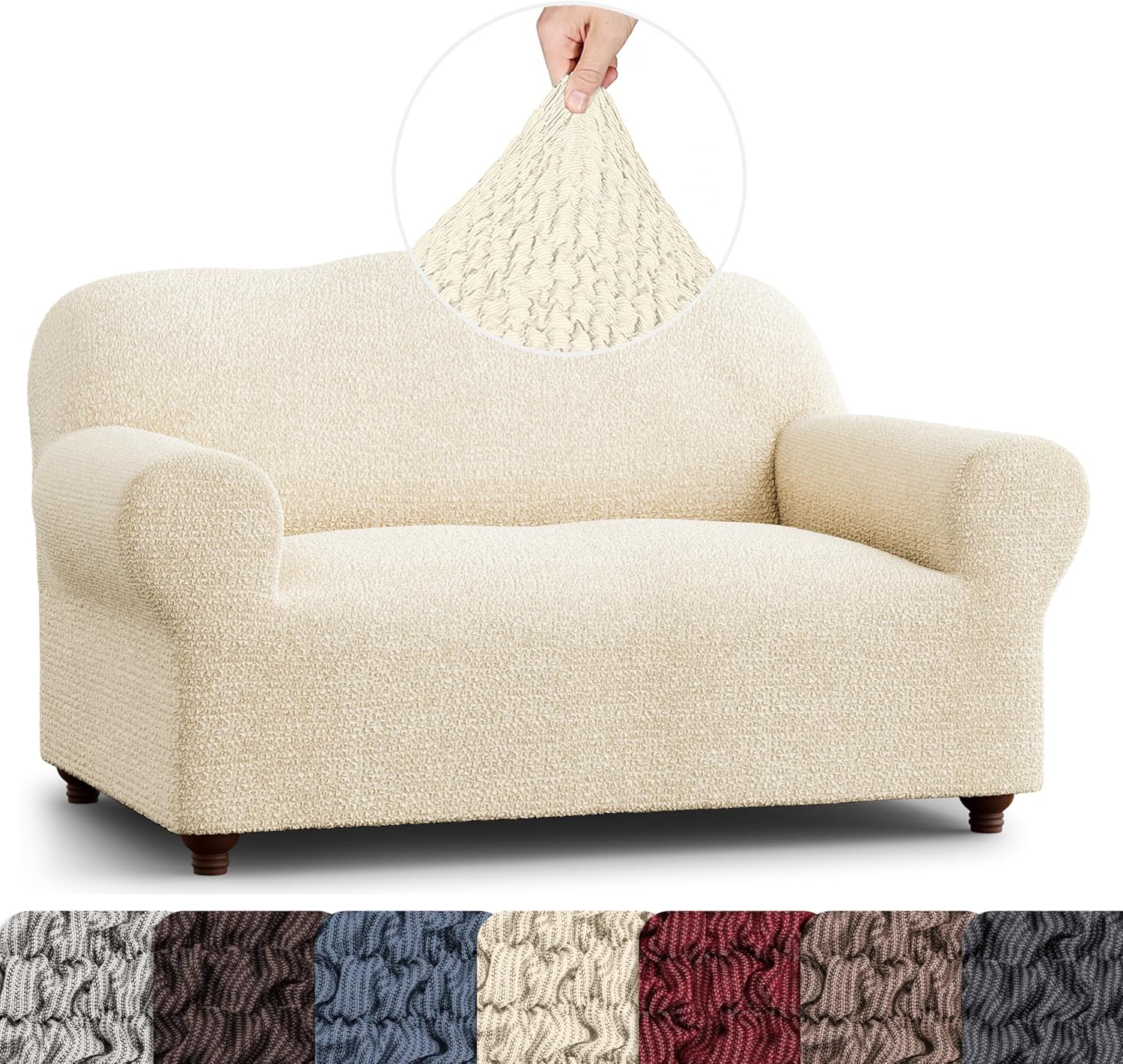 PAULATO BY GA.I.CO. Loveseat Slipcover - Stretch Couch Cover - Cushion Love Seat Sofa Cover - Soft Polyester Fabric Slipcover - 1-Piece Form Fit Washable Protector - Mille Righe Collection - Cream