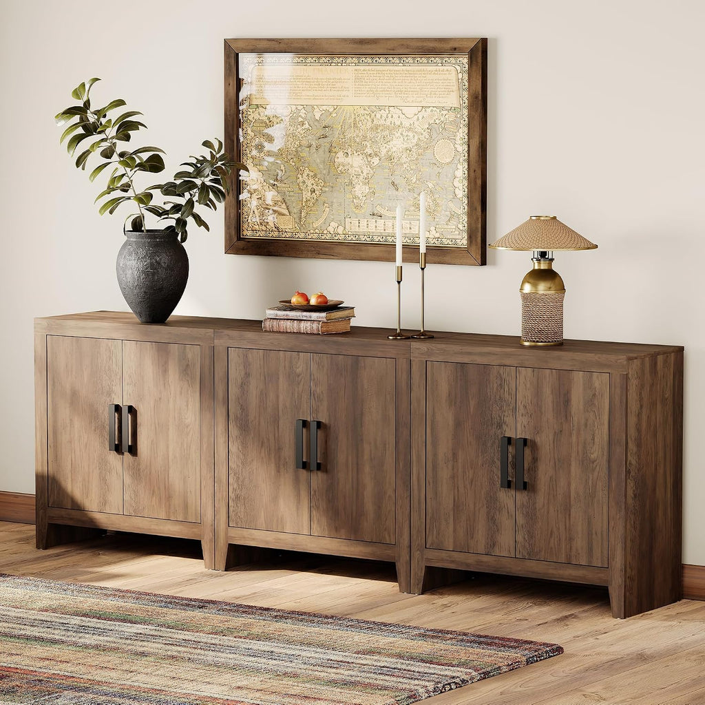 WAMPAT Farmhouse TV Stand for TVs up to 85 Inch, Rustic Wood Entertainment Center & Media Console with 6 Storage Doors, Accent Cabinet for Living Room, Hallway, Rustic Brown