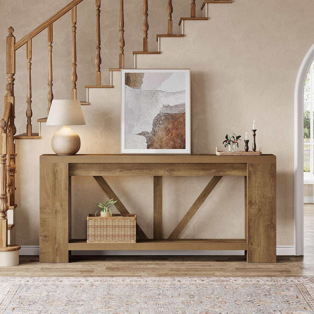 Tribesigns 70.9' Extra Long Entryway Table, Farmhouse Wood Console Tables with Storage Shelf, Modern Rustic Sofa Foyer Tables for Entryway, Behind Couch, Living Room, Entrance, Brown