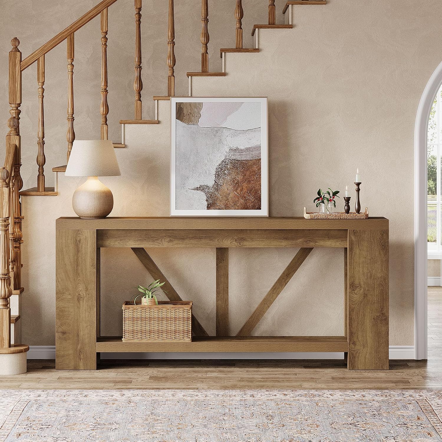 Tribesigns 70.9' Extra Long Entryway Table, Farmhouse Wood Console Tables with Storage Shelf, Modern Rustic Sofa Foyer Tables for Entryway, Behind Couch, Living Room, Entrance, Brown