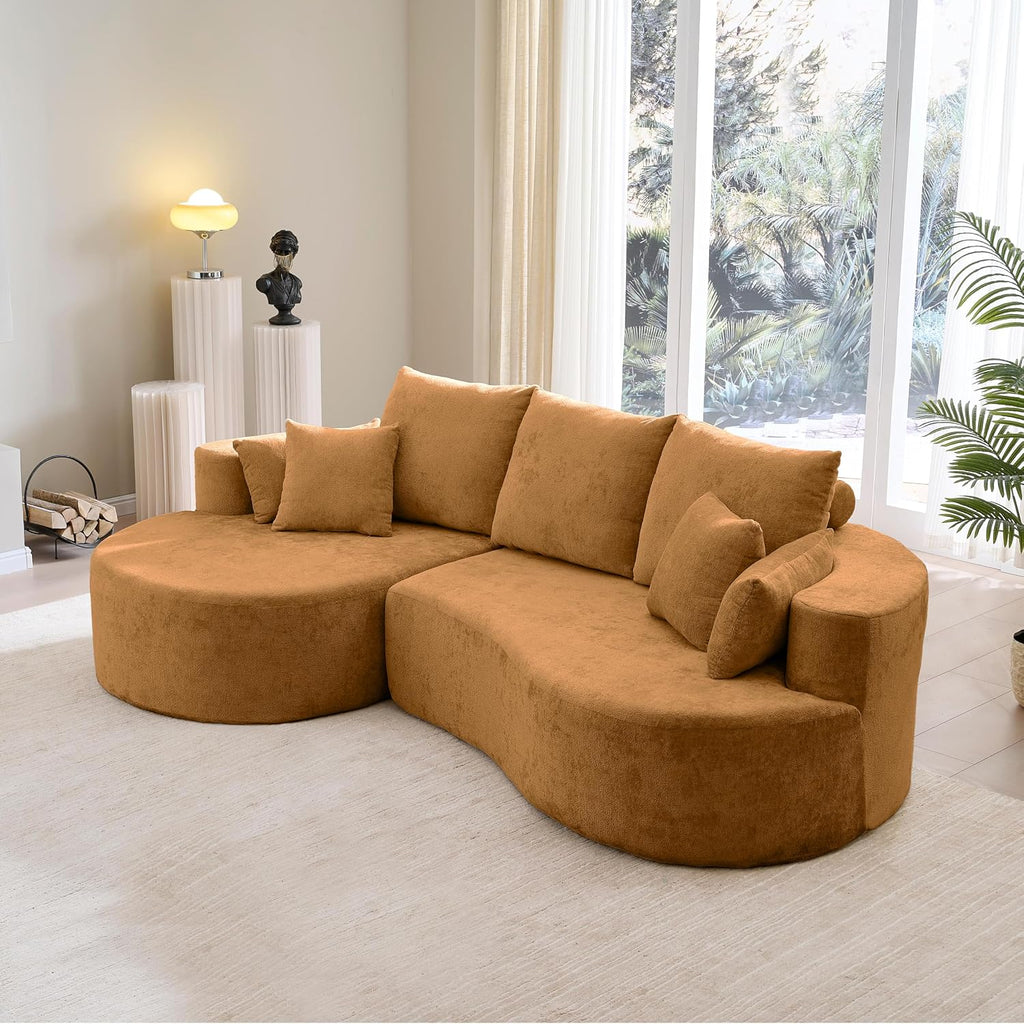 Christopher Knight Home Carden 106' Curved Modular Sectional Sofa, Fabric Upholstered Comfy Sofa Couch with Chaise Lounge, Modern Cloud Couch with Deep Seat, No Assembly Required, Browish Orange