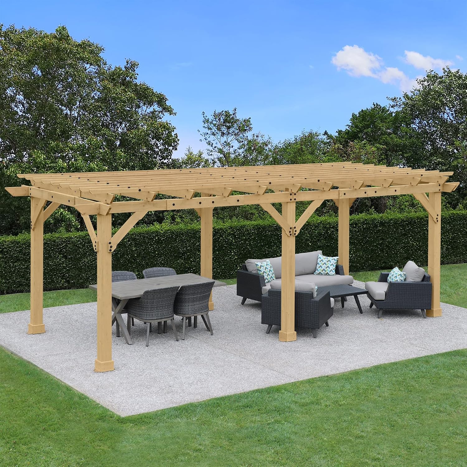 Yardistry 10 x 22 Meridian Cedar Wood Pergola for Patios, Decks, Garden, Backyard, Durable