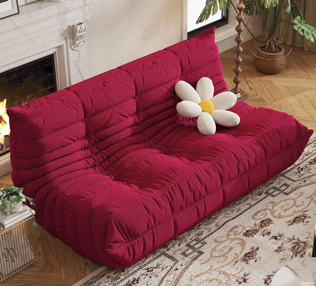 3-Seater Giant Loveseat Boneless Bean Bag Chair for Adults - Teddy Fleece Fireside Accent Chair with Memory Foam, Comfy Lazy Floor Sofa Couch Chaise Lounge for Living Room Bedroom Theater